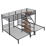 Merax Twin Over Twin & Twin Metal Bunk Bed, Triple Bunk Bed Frame with Storage Shelves Staircase, Black Merax