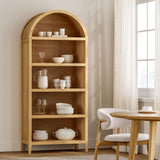 MoomJiee 71" Tall Arched Bookshelf, 5-Tier Farmhouse Large Open Display Cabinet, 71" Modern Wood Bookcase with Adjustable Shelves Organizer Rack Large Kitchen Pantry Storage Cabinet Natural Oak MoomJiee