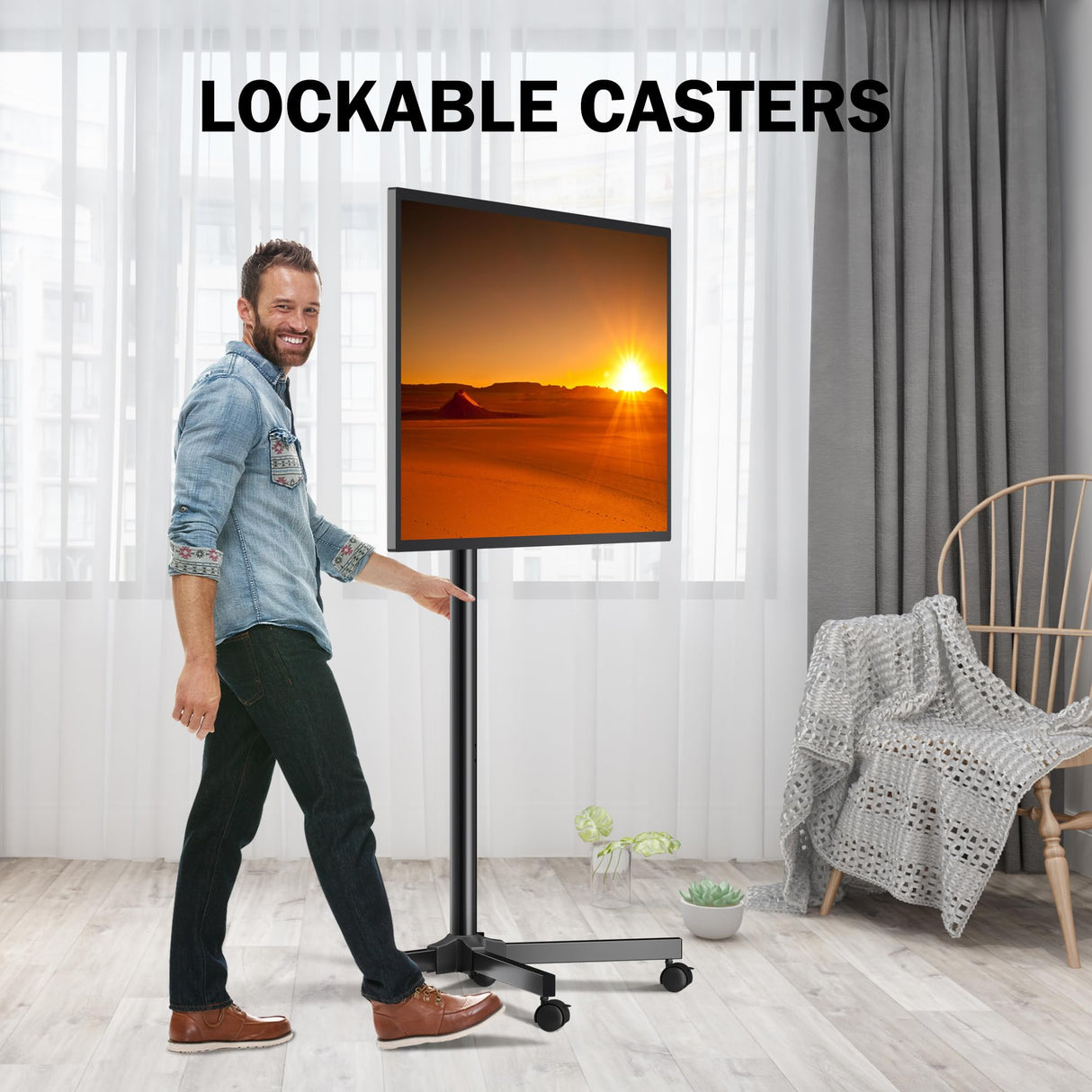 XINLEI Mobile TV Carts, Rolling TV Stand on Wheels for 13-50" Flat/Curved TVs Height Adjustable 30° Tilt Floor TV Stand Portable Monitor Stand Holds up to 44lbs Max VESA 200x200mm ML1350 XINLEI