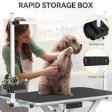 DWVO 49'' Electric Dog Grooming Table, Heavy Duty Adjustable Pet Grooming Table w/Leveling Wheels, Grooming Arm, Anti-Slip Top & Tool Organizer, Professional Dog Grooming Station (White, 49inch) DWVO
