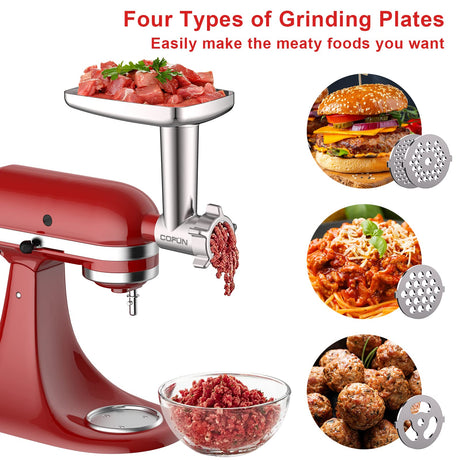 Meat Grinder & Slicer Shredder Attachments for KitchenAid Stand Mixer, Meat Grinder with Sausage Stuffer Tubesand and Slicer Shredder Set, 2 Pcs Attachment Set for KitchenAid Mixers By Cofun Cofun
