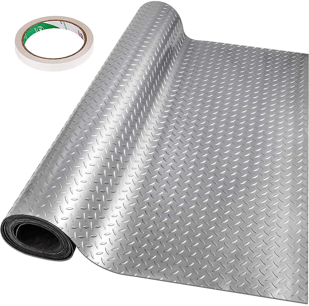 Happybuy Garage Floor Mat 4.9x19ft Vinyl Garage Flooring Roll Anti-Slide Diamond Texture Silver Garage Mats for Under Car 93 sqft Covering Space DIY PVC Garage Floor Mat for Gyms Boats Car Trailer Happybuy