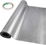 Happybuy Garage Floor Mat 4.9x19ft Vinyl Garage Flooring Roll Anti-Slide Diamond Texture Silver Garage Mats for Under Car 93 sqft Covering Space DIY PVC Garage Floor Mat for Gyms Boats Car Trailer Happybuy