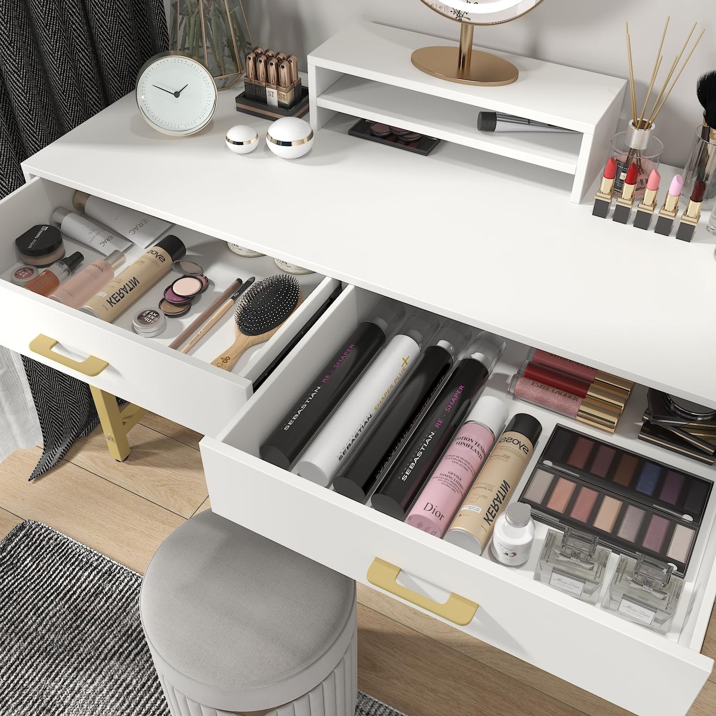 WESTREE Women Makeup Vanity Desk with 2 Drawers - Bedroom Home Office Desk, Wooden Height Monitor Stand & Storage Shelf Without Mirror, White Table - WoodArtSupply