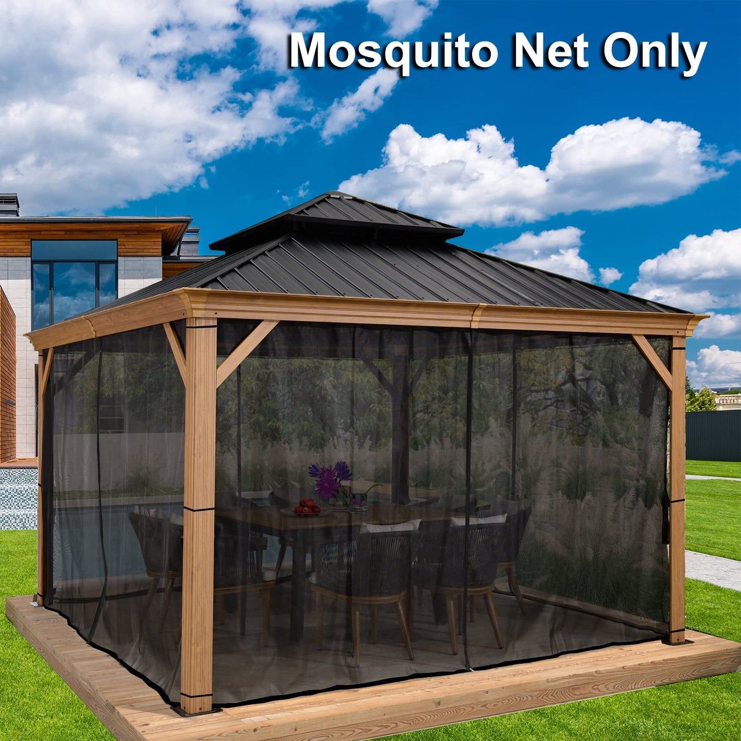 DOOSARG Gazebo Mosquito Netting, 10x10 Canopy Mosquito Netting, Black Universal Replacement Mosquito Netting Screen Walls, (Mosquito Net Only)