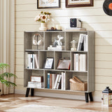 LEYAOYAO 10 Cube Bookshelf,3 Tier Modern Wide Bookcase with Legs,Mid-Century Wood Bookshelves Storage，Retro Grey Large Book Case,Freestanding Organizer Display Shelf for Bedroom,Living Room,Office LEYAOYAO