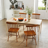 HOMCOM Windsor Dining Chairs Set of 4, Farmhouse Wooden Kitchen Chairs with Rubber Wood Frame and Spindle Backrest for Dining Room, Living Room, Light Brown HOMCOM