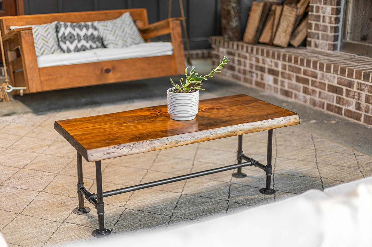 Handcrafted SRLWerks Industrial Pipe & Wood Coffee Table Live Edge Rustic Vintage Coffee Tables — House Modern Coffee Table — Natural Wood Coffee Table — Living Room Furniture (Honey Pine) Handcrafted