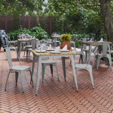 Flash Furniture Declan Commercial Outdoor Dining Table, All Weather Poly Resin Top with Steel Base, 31.5" Square, Brown/Silver Flash Furniture