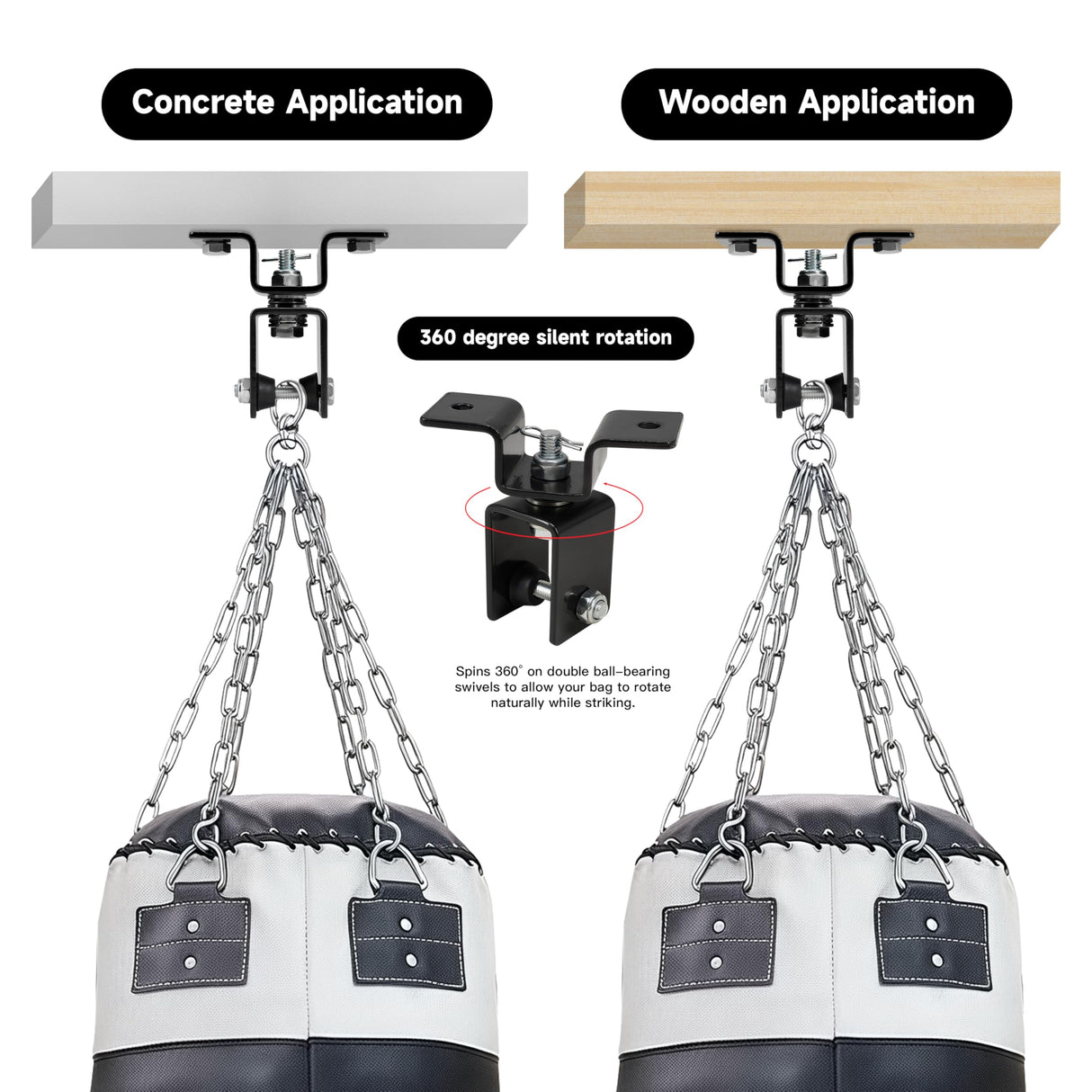 Rotating Punching Bag Hanger with 360degree Swivel Hook Heavy Duty Ceiling Wall Mount for Boxing MMA, Fitness Training Secure Adjustable Steel Bracket Speed Bag Aerial Yoga Swing Gymnastic Rings JARGUUO