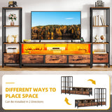 DWVO Entertainment Center with Bookshelves, LED TV Stand for 65/60 inch TV, Retro TV Stand for Living Room with 2 Industrial 4-Tier Bookshelves & Power Outlets,Rustic Brown DWVO