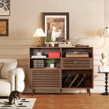 Jluomei Large Record Player Stand, Mid-Century Turntable Stand with Doors and Charging Station Record Player Table Holds Up to 450 Albums Vinyl Storage Display Shelf for Living Room, Walnut Jluomei