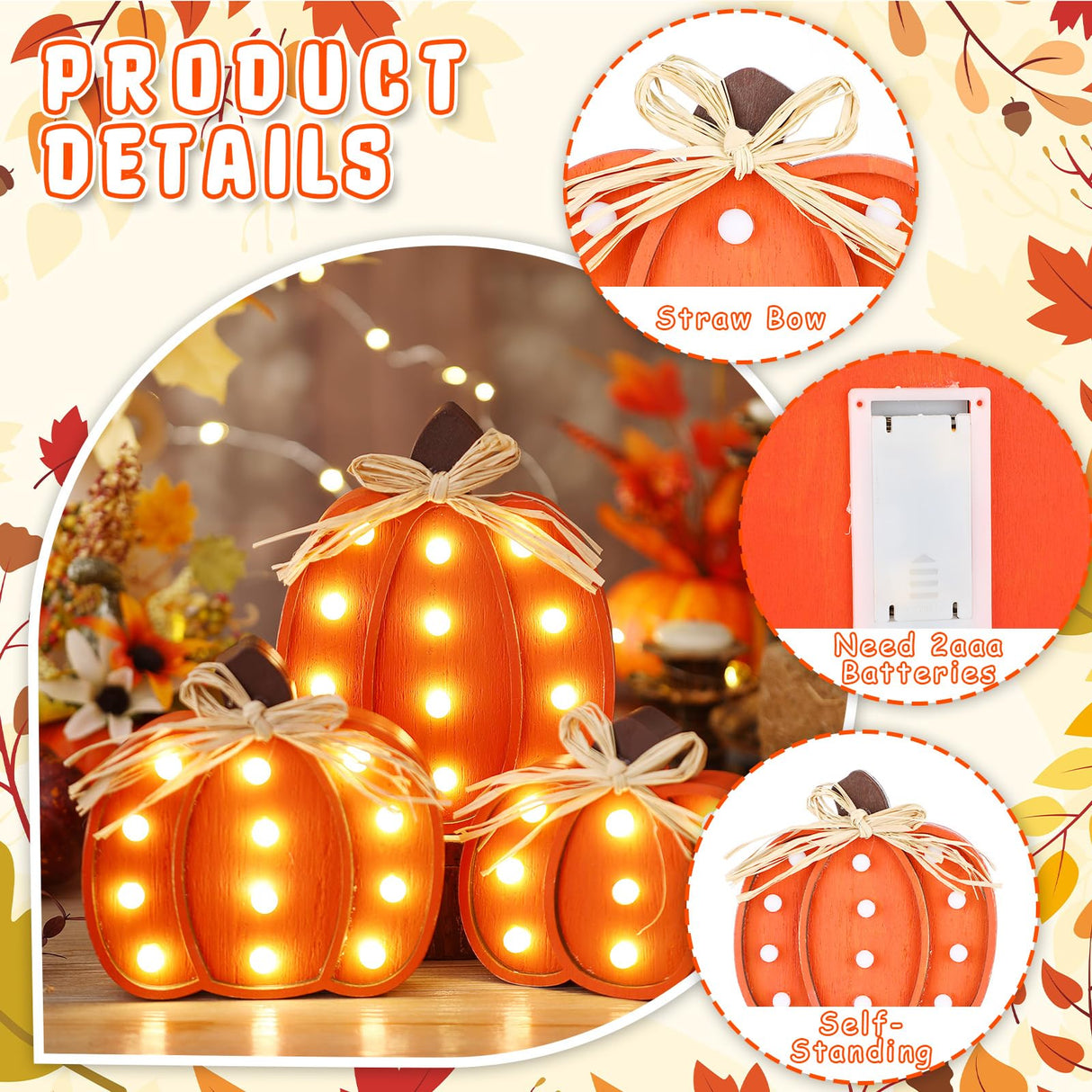 Grinsvalley 3 Pcs Light up Thanksgiving Pumpkin Decor Thanksgiving Farmhouse Pumpkins Sign Rustic Tiered Tray Decorations Table Centerpieces Standing Wooden Block Sign for Home Kitchen Halloween Grinsvalley