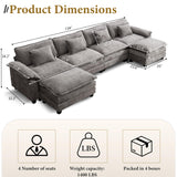 URRED Modular Sectional Sofa Comfy Cloud Couch, Modern Chenille Sofa Sleeper Deep Seat Couches with Ottoman/Pillows for Living Room (Gray, 154'' - U Shape) URRED