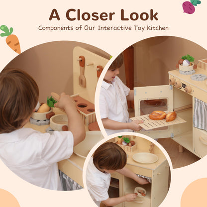 Leeshyah Play Kitchen for Kids, Classic Wooden Kitchen Playset with Food Accessories Set Ideal for Creative Pretend Play, Suitable for Toddlers, Girls & Boys Ages 3+