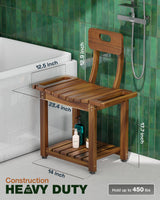 BLUEWEST 23.4'' Shower Chair with Backrest Bath Chair for Inside Shower or Tub, Heavy Duty 450 lbs Support, Non-Slip Feet, Shelf Storage, Built-in Handles for Elderly or Adults (Acacia) BLUEWEST