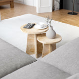 Travertine Efect Round Nesting Coffee Table Set of 2 Modern Coffee Table Small Side Table End Table for Living Room noadre