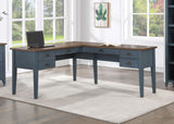 Martin Furniture Farmhouse Wood Half-Pedestal Writing, Open L-Shaped Table, Office Return, Blue Desk Martin Furniture