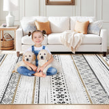 BESTSWEETIE 8x10 Area Rugs for Living Room Washable Moroccan Farmhouse Neutral Geometric Low Pile Non-Slip Soft Print Pattern Rug for Bedroom Kitchen Dining Room Entryway Black/Brown BESTSWEETIE