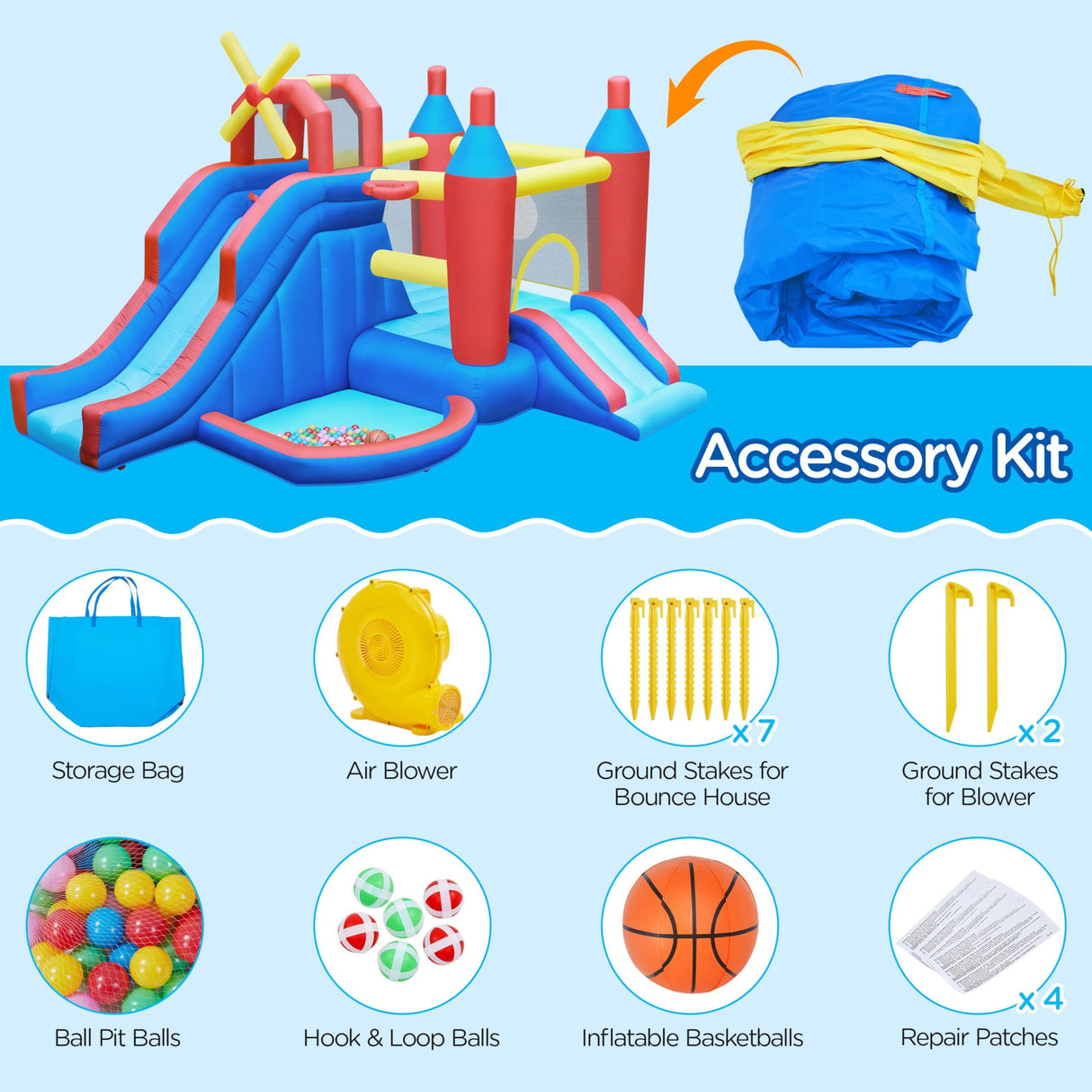 Yaheetech Inflatable Bounce House, 7-in-1 Bouncy Castle Combo w/Ball Pit & Bouncing Area & Slides & Basketball Game & Dart Game, Jump House for Kids Aged 3-10 w/Storage Bag & 470W Blower Yaheetech