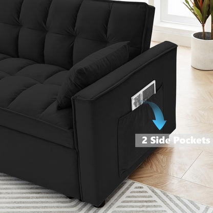 Suheww Sofa Bed, 3 in 1 Black Loveseat Sleeper Sofa for Living Room, 2 Seater Pull Out Sofa Cama Small Couch Bed Futon Lounge Sofa for Bedroom Small Spaces Living Room