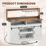 YITAHOME 52" Farmhouse Coffee Bar Cabinet with Storage, Buffet Cabinet with Goblet Holder, 5 Hooks, Power Outlets, Sideboard Cabinet with Sliding Barn Doors for Kitchen & Living Room (White) YITAHOME