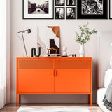 Washsemba 2 Door Metal Accent Cabinet,Orange Metal Storage Cabinet with Adjustable Shelf,2-Tier Office Cabinet,Multipurpose Metal Locker Storage Cabinet for Office Home,Music Studio (Orange) Washsemba