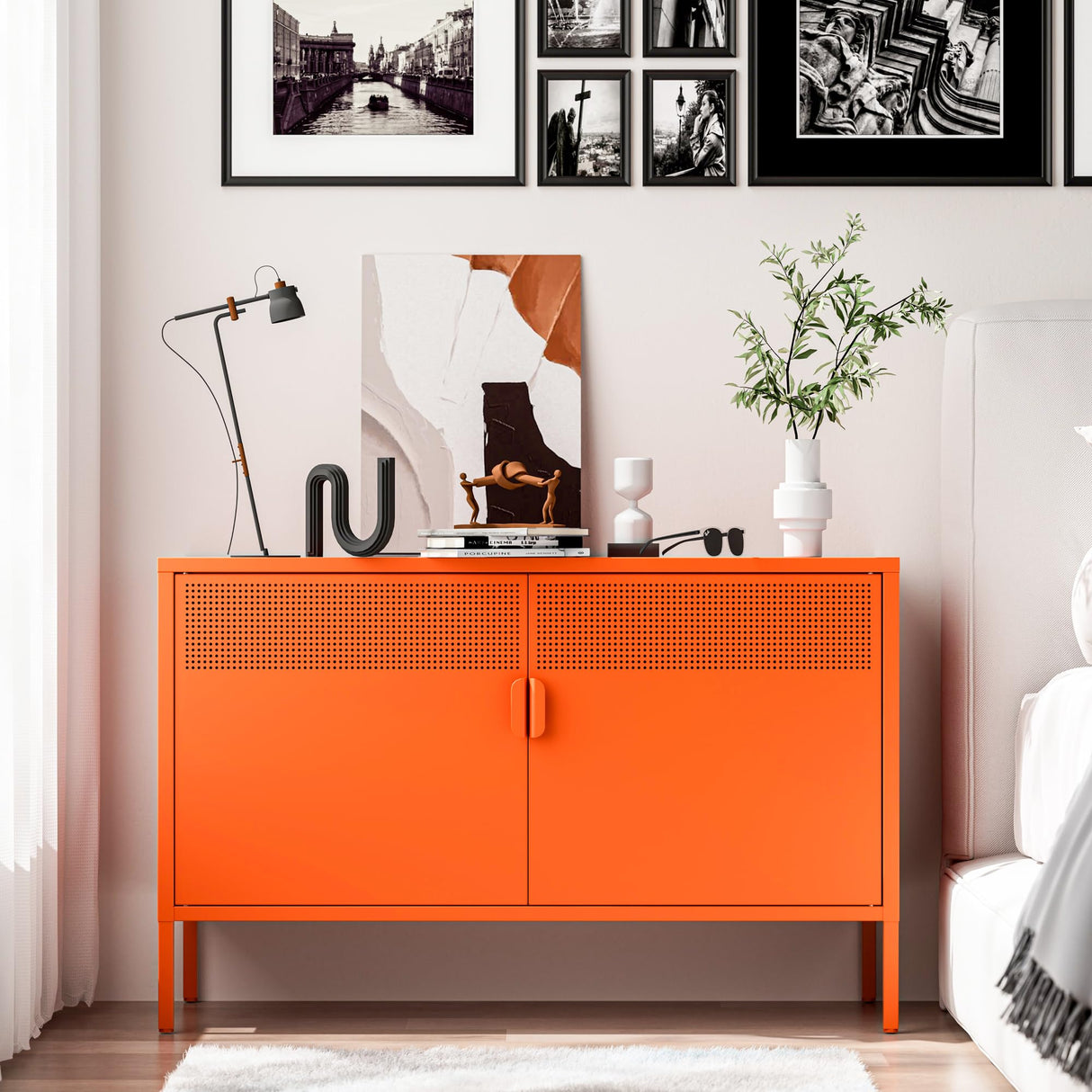 Washsemba 2 Door Metal Accent Cabinet,Orange Metal Storage Cabinet with Adjustable Shelf,2-Tier Office Cabinet,Multipurpose Metal Locker Storage Cabinet for Office Home,Music Studio (Orange) Washsemba