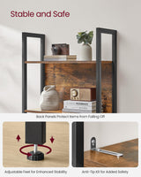 VASAGLE 5-Tier Bookshelf, Book Shelf, Industrial Bookcase, with Steel Frame, for Living Room, Home Office, Bedroom, 9.4 x 24.4 x 65 Inches, Rustic Brown and Black ULLS025B01 VASAGLE