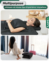 Lunix LX17 Portable Far Infrared Sauna Blanket for Home Relaxation - Temperature Range of 77-176°F - Infrared Sauna Anywhere, with Head Pillow, Detox Wrap, Hot Cold Gel Pack, Jet Black Lunix