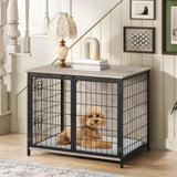 MAHANCRIS Dog Crate Furniture with Cushion, Wooden Dog Kennel with Double Doors, Heavy Duty Dog Cage for Small/Medium/Large Dogs, Indoor Dog House End Table, 31.5" L, Greige DCHG0701 MAHANCRIS
