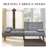 COLAMY Futon Sofa Bed-Fabric Small Futon Couch, Futon Lounge Sofa, Futon Convertible with 2 Cup Holders, Removable Soft Armrest, Adjustable Backrest for Dorm/Bedroom/College Lightgrey COLAMY
