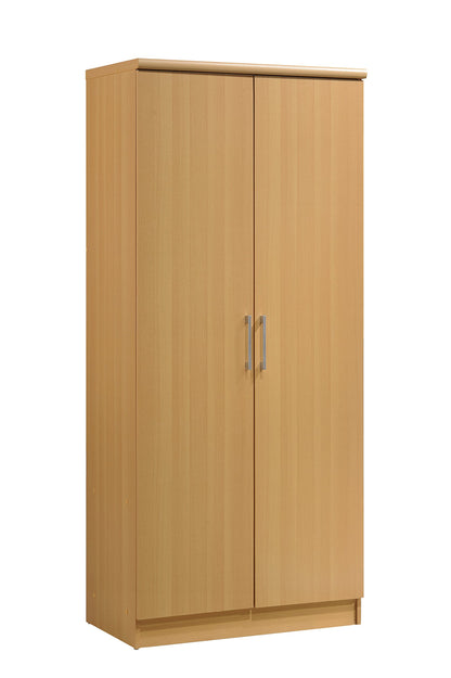 HODEDAH IMPORT 2 Door Wardrobe with Adjustable/Removable Shelves & Hanging Rod, Beech - WoodArtSupply