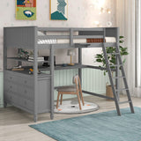 Full Loft Bed with Integrated Desk and Storage - Stylish Gray Wood Design for Kids, Teens, and Adults Bellemave