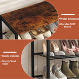 Yusong Shoe Rack, 4 Tier Shoe Organizer Storage for Closet Entryway, Narrow Slim Metal Shoe Shelves with Industrial Wooden Top, Rustic Brown and Black Yusong