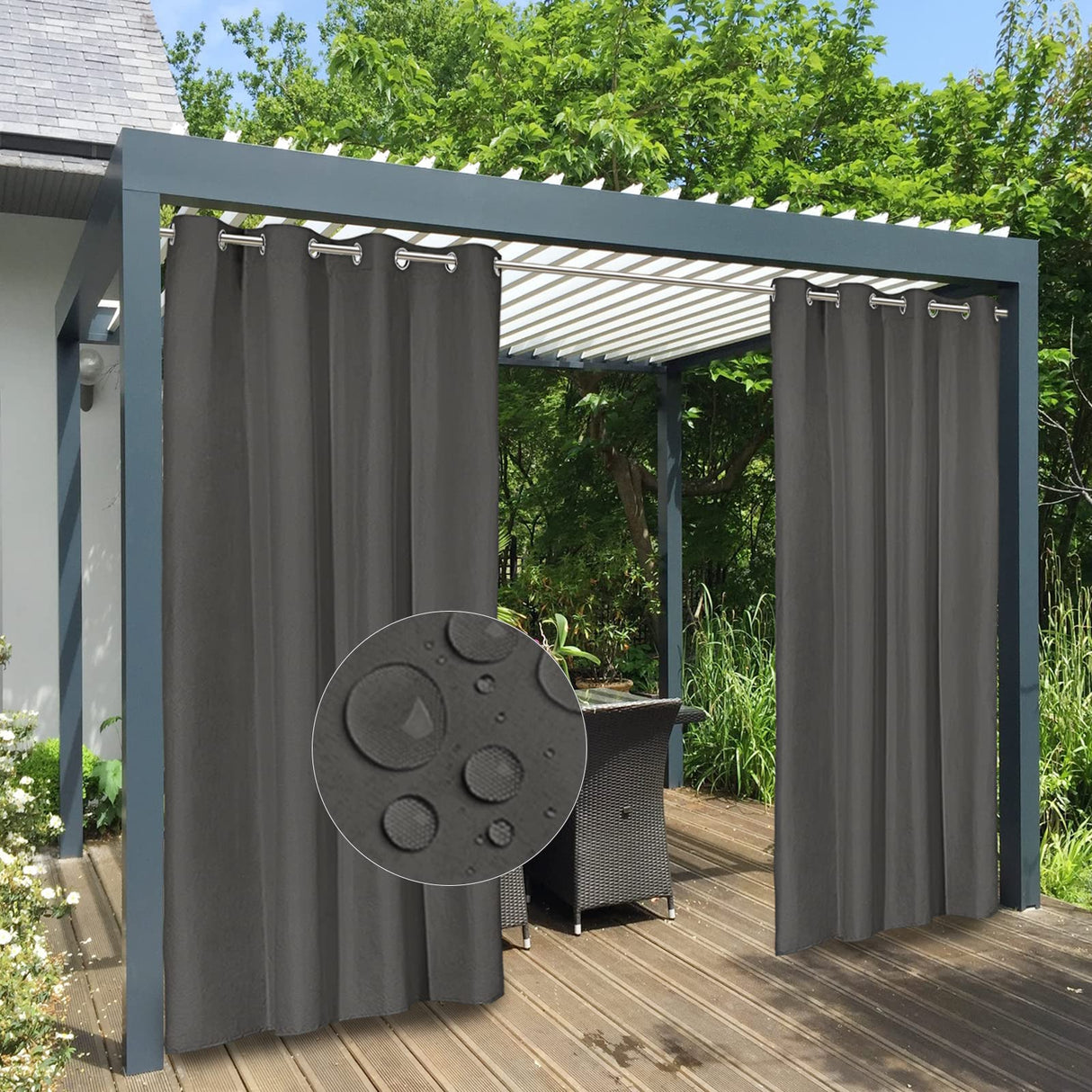 Easy-Going 100% Waterproof Outdoor Curtains Windproof Weatherproof Porch Curtains, Premium Thick Outdoor Privacy Grommet Top Panels for Patio, Gazebo and Pergola, 2 Panels, 54x84 inch, Dark Grey Easy-Going