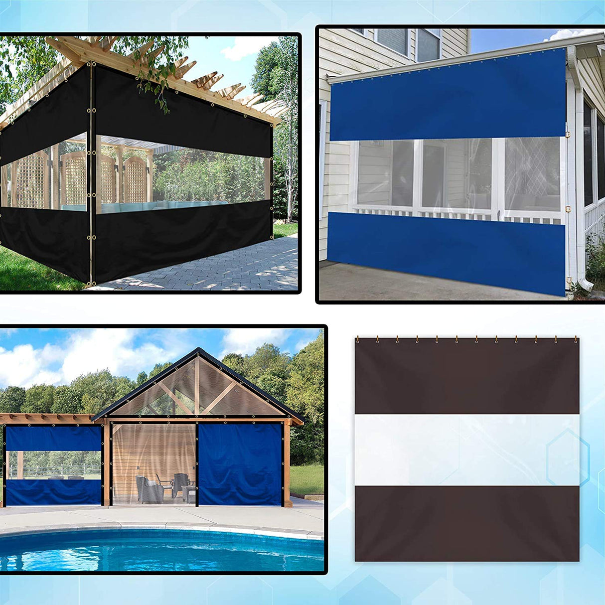 Covers & All Clear Panel Curtain, 12 oz Outdoor Curtains for Patio Waterproof, Tear & UV Proof Tarp with Brass Grommets, Ideal for Pergola, Porch, Gazebos (8H x 15W feet, Coffee) Covers & All