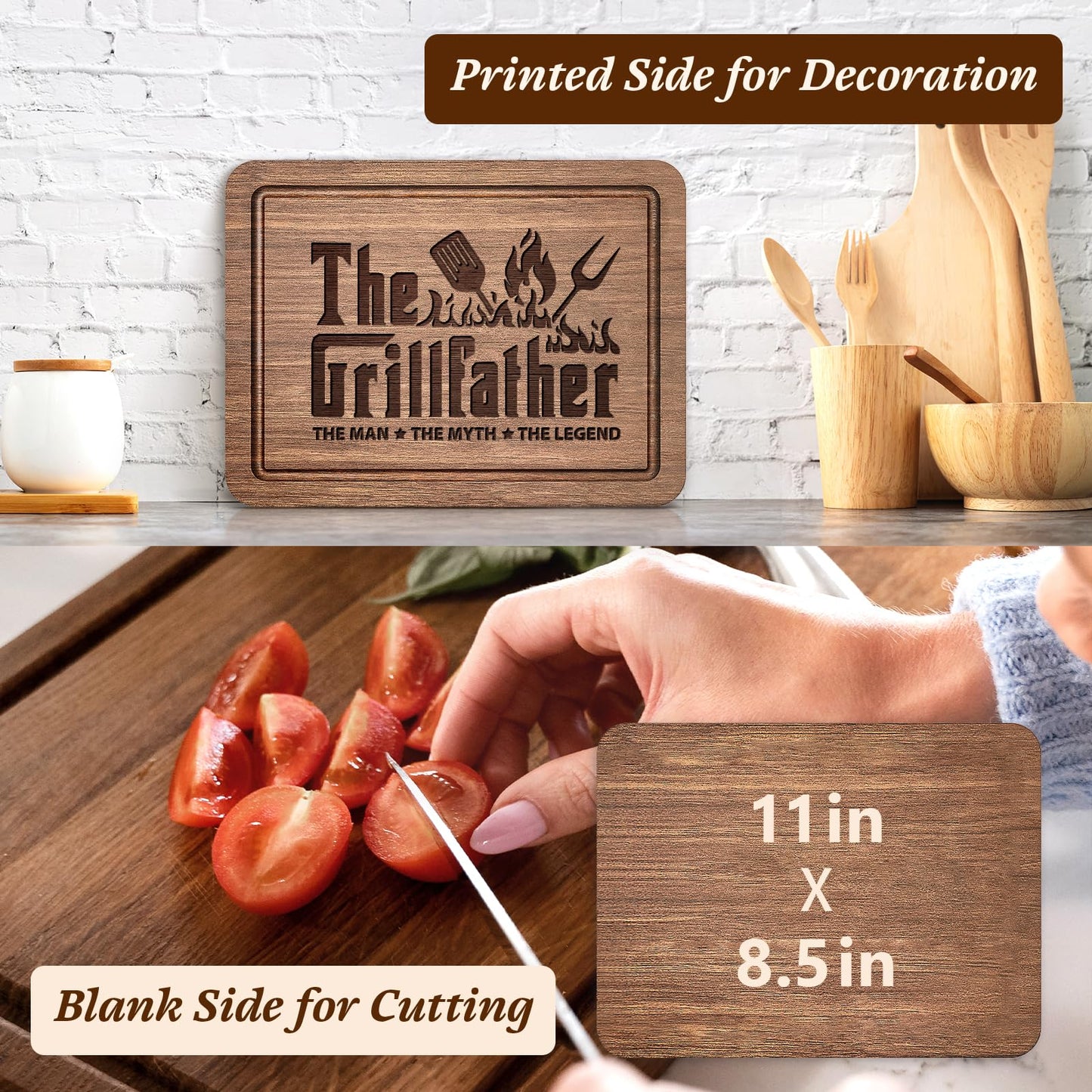 The Grillfather Walnut Cutting Board, Gifts for Dad Ideas, Cool Kitchen Gifts for BBQ, Grill Masters, Birthday Christmas Gifts for Men, Dad, Grandpa, Husband - WoodArtSupply