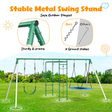 Hapfan Swing Sets for Backyard with Monkey Bars, Belt Swing, Platform Swing, Climbing Net, Trapeze Bar, Outdoor Playset for Kids Hapfan