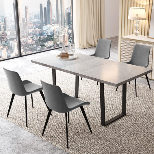 ZckyCine Modern Mid-Century Dining Table Set for 4-6 People Kitchen Dining Room Table Set Extendable Wood Dining Table and 4 Upholstered Chairs, Home Kitchen Furniture