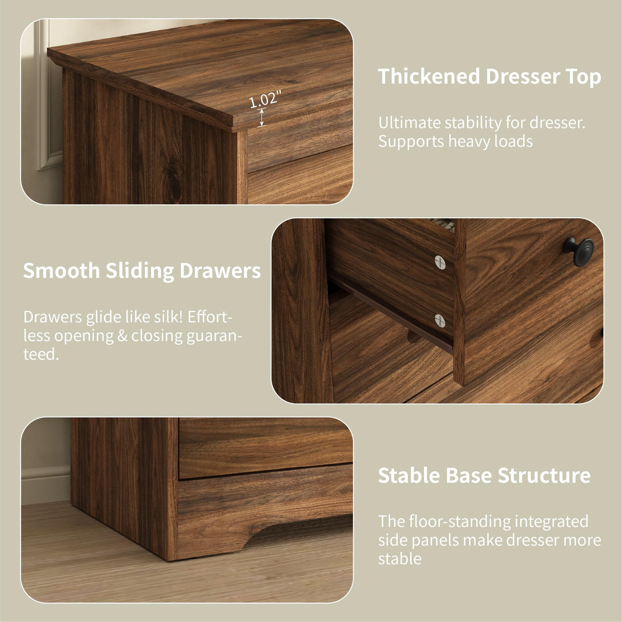 BAZELOR Dresser for Bedroom, 8 Drawer Dresser with Large Drawers, 55 Inch Wide Wood Chest for Living Room, Hallway, Walnut BAZELOR