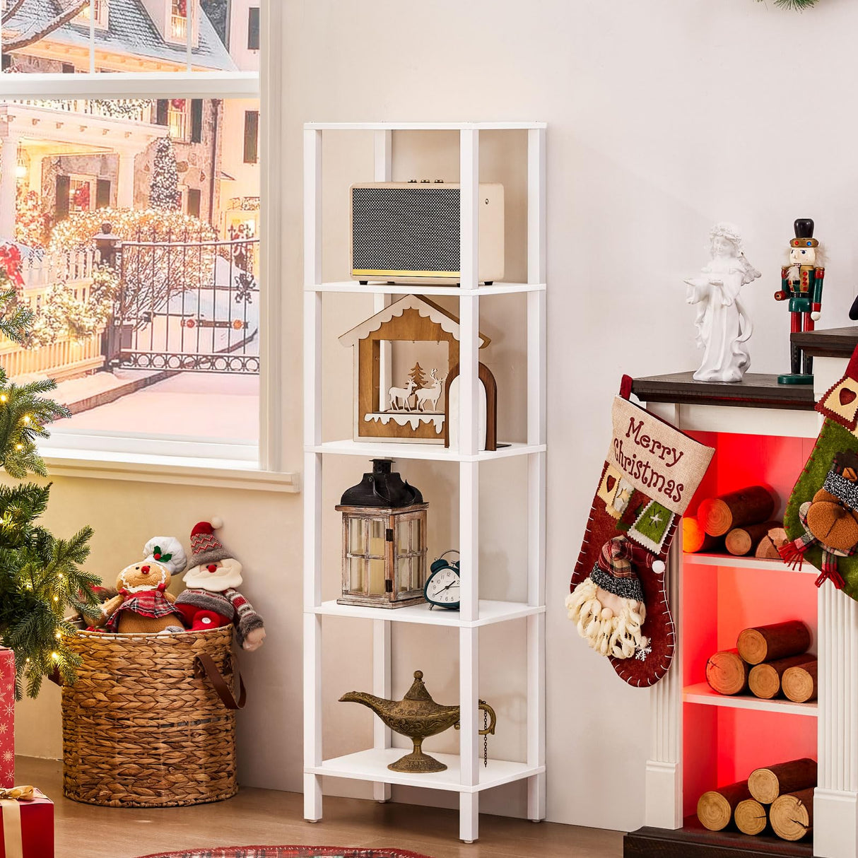 YUFAM 54in Tall Bookshelf 5-Tier Small Narrow Bookcase, Skinny Book Shelf for Small Space, Farmhouse Slim Shelf with Storage, Wood Freestanding Display Thin Bookshelves for Living Room, Office, White YUFAM