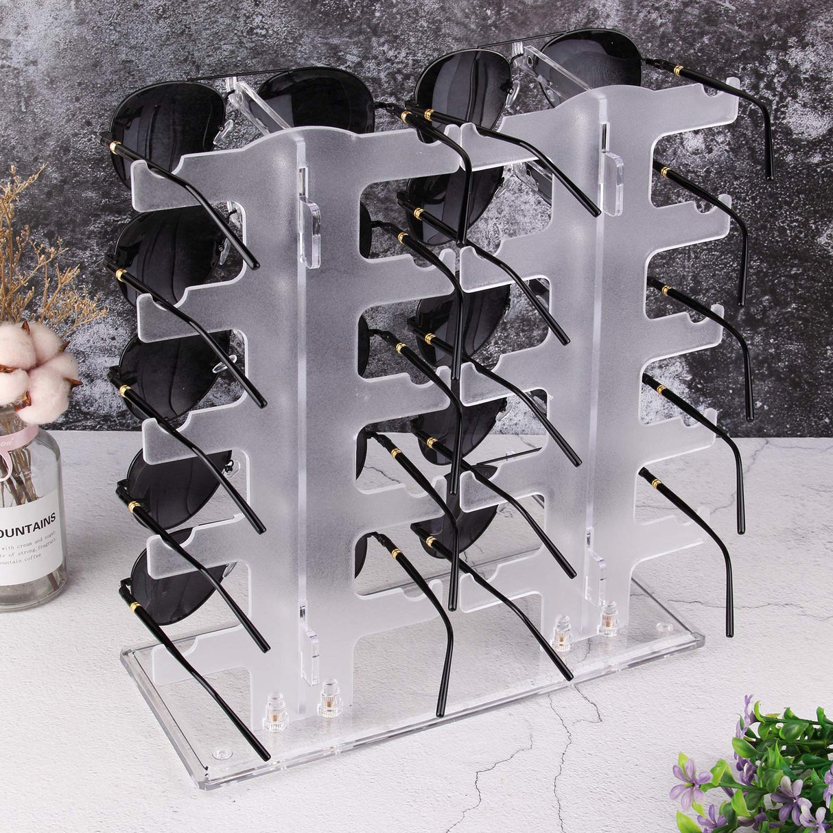 Lamoutor 2 Row Sunglasses Rack Holder Glasses Display Stand Transparent Lamoutor
