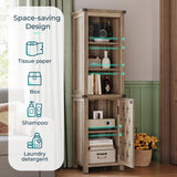 LINSY HOME Bathroom Storage Cabinet, Farmhouse Narrow Storage Cabinet with Door & Adjustable Shelves, Tall Linen Tower for Bathroom, Living Room, Light Brown LINSY HOME
