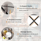 Shintenchi Kitchen Bakers Rack with Power Outlet, Multifunctional Organizer & Storage with 6 Hooks, Microwave Oven Stand, and Coffee Station Shelf, Grey Shintenchi