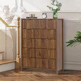 XUZENEST 5 Drawer Dressers for Bedroom, Modern Closet Chest of Drawers with Waveform Fluted Panel, Large Wood Storage Dresser Organizer for Nursery Bedroom Living Room Hallway Closet, Walnut XUZENEST