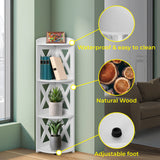 NHZ Corner Shelf Stand, Wood Corner Bookshelf, Corner Bookcase and Plant Stand (White, 4 Tier) NHZ