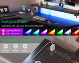 AODK 61" L Shaped Desk with Drawer, Computer Desk with Power Outlets & LED Lights, Reversible Corner Gaming Desk for Home Office Workstation, Office Desk with Monitor Shelf, Pure Black AODK