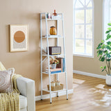 Hoctieon 5-Tier Industrial Ladder Bookshelf, Narrow Ladder Shelf, Tall Standing Bookshelf, Skinny Open Ladder Shelf, for Living Room, Home Office, Kitchen, Bedroom, Metal Frame, White Hoctieon