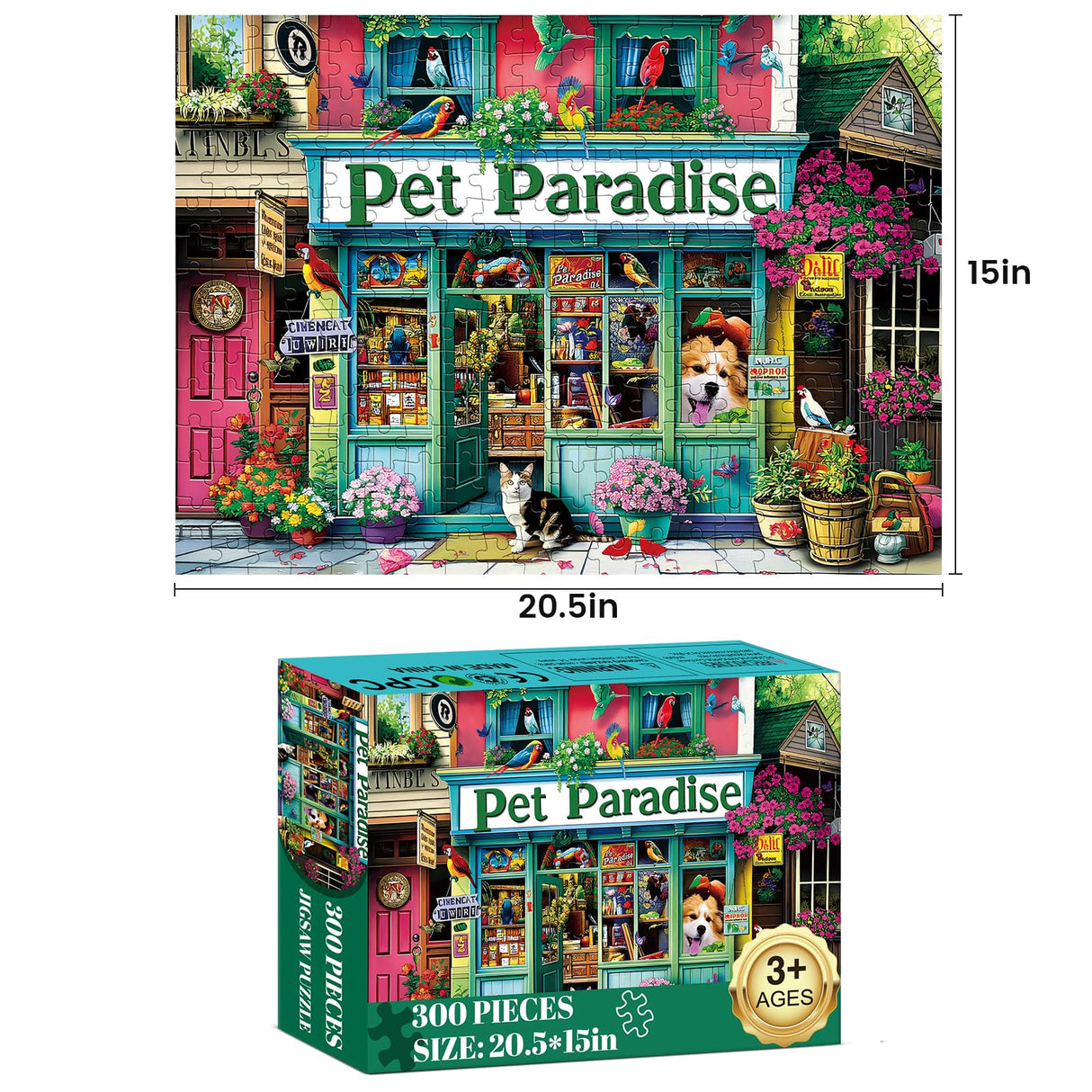 Jigsaw Puzzles for Adults 300 Pieces,Pet Store Adult Puzzles Animals Paper Puzzle with Large Poster Great Birthday Party Gift for Adult Children Elderly Challenging Family Activity 20.5 x 15 in WSCXSC